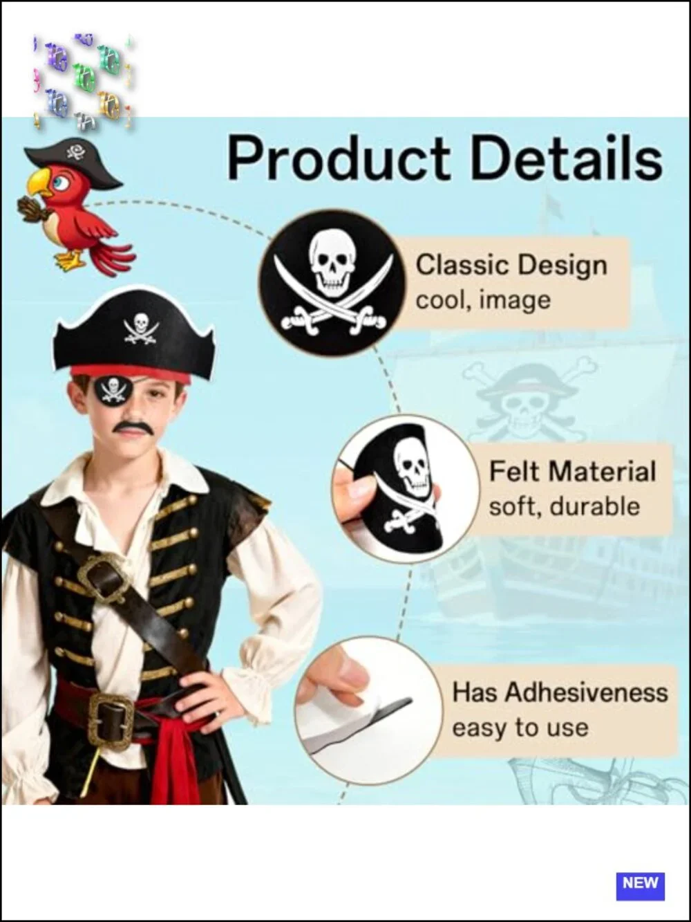 108 Pc Pirate Party Hat Set 36 Kids Eyepatches Mustaches Felt